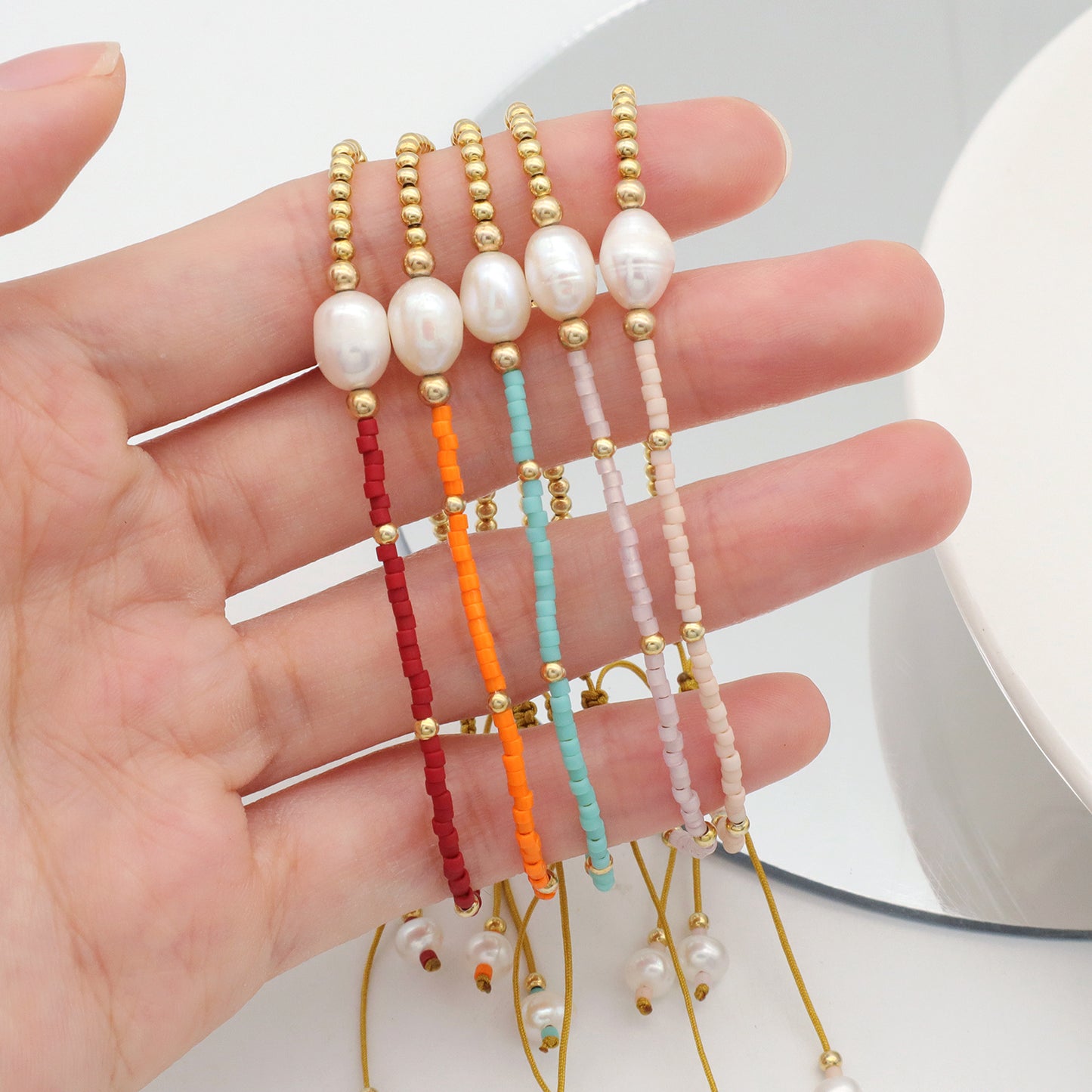 Elegant handmade Women fresh water pearl gold plated silver beads Natural Stone Beads Jewelry Ajustable miyuki beaded bracelet