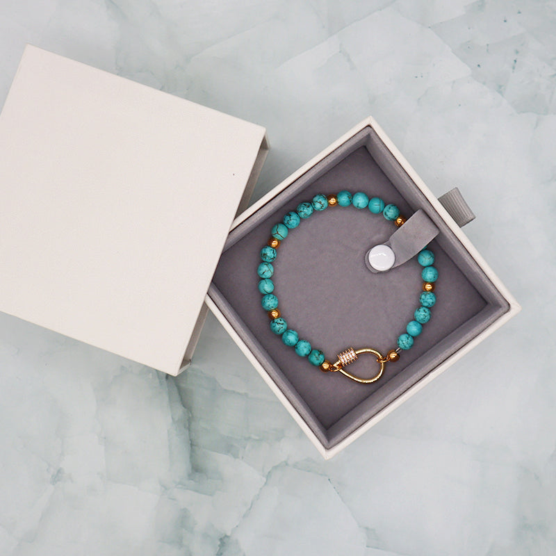Fashion designed OEM Factory Manufacture gold color plated water drop CZ brass closure turquoise bracelet