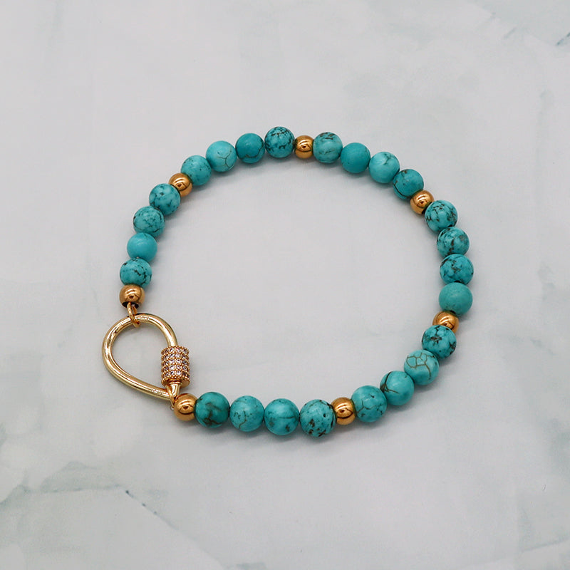 Fashion designed OEM Factory Manufacture gold color plated water drop CZ brass closure turquoise bracelet