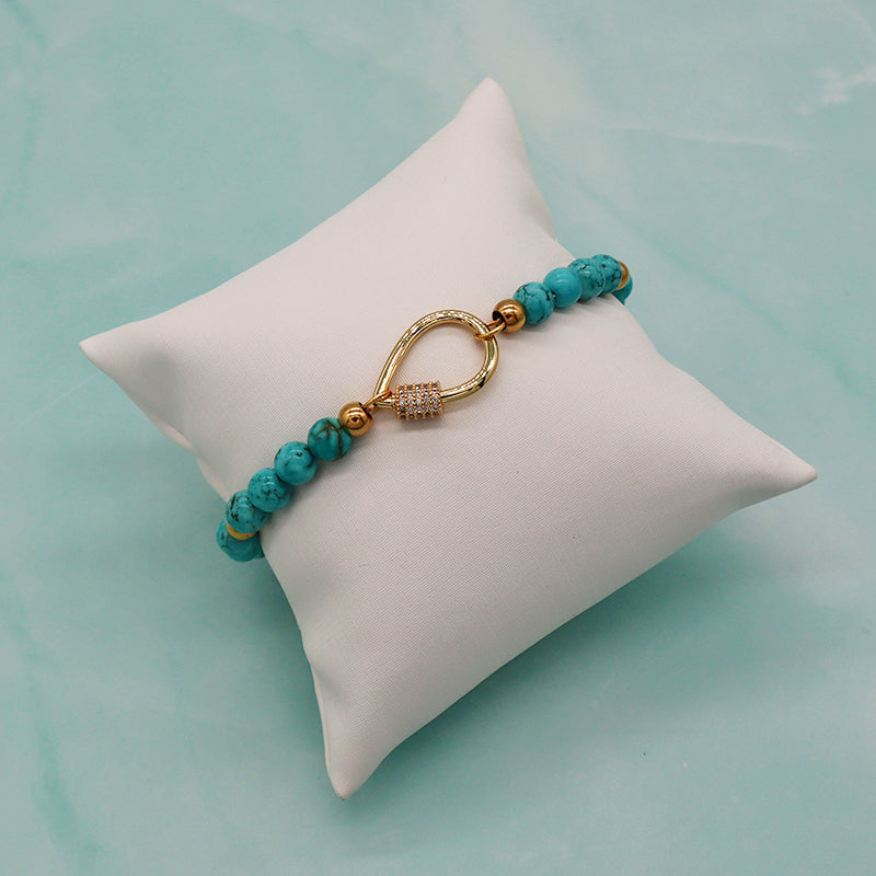 Fashion designed OEM Factory Manufacture gold color plated water drop CZ brass closure turquoise bracelet