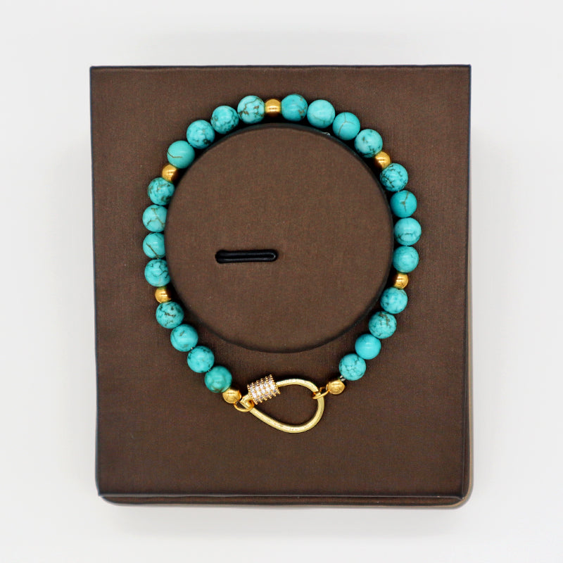 Fashion designed OEM Factory Manufacture gold color plated water drop CZ brass closure turquoise bracelet