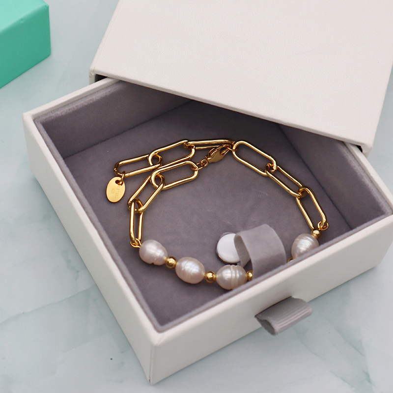 Lobster buckle 14k gold plated stainless steel fresh water pearl natural pearl beads bracelet women