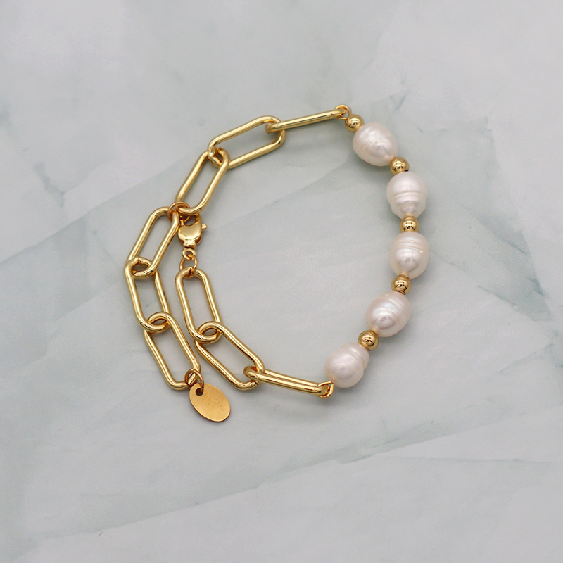 Lobster buckle 14k gold plated stainless steel fresh water pearl natural pearl beads bracelet women