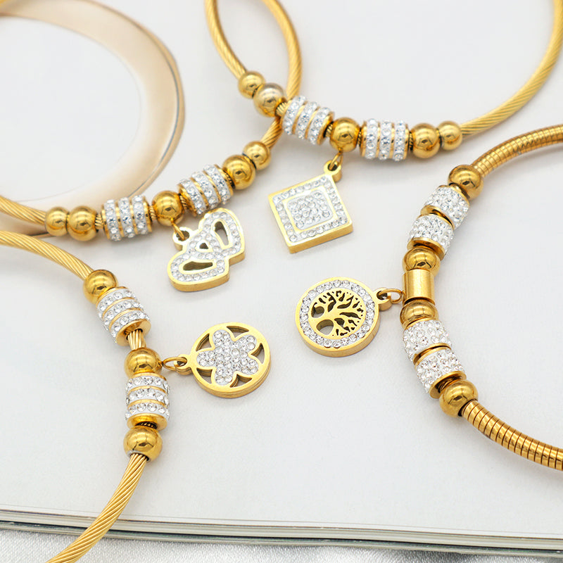 2023 women girl 18k gold plated stainless steel bangle charm bracelets