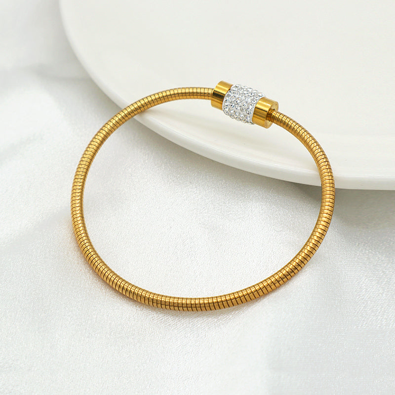 High quality 18K gold plated pave crystal charms stainless steel bangle bracelets
