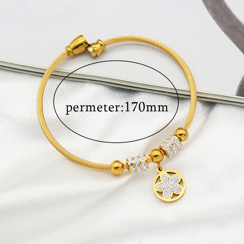 2023 women girl 18k gold plated stainless steel bangle charm bracelets