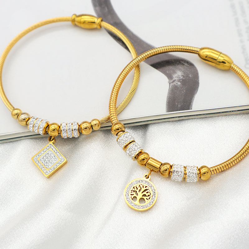 2023 women girl 18k gold plated stainless steel bangle charm bracelets