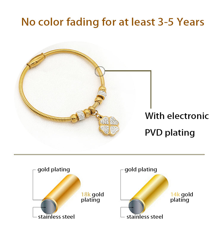 2023 women girl 18k gold plated stainless steel bangle charm bracelets