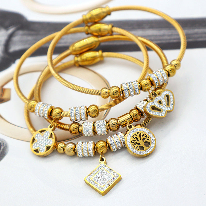2023 women girl 18k gold plated stainless steel bangle charm bracelets