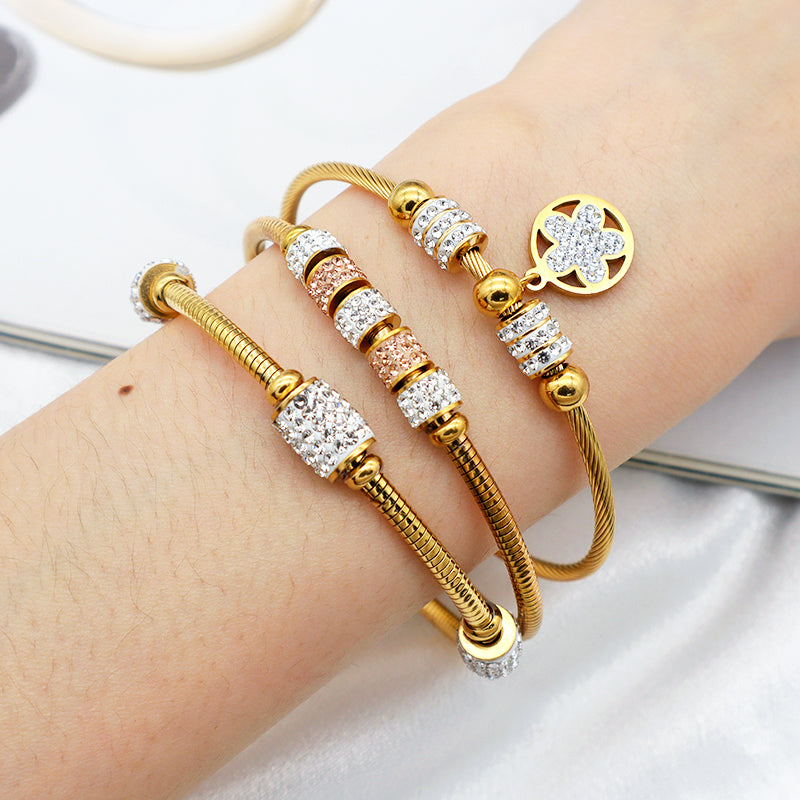 2023 women girl 18k gold plated stainless steel bangle charm bracelets
