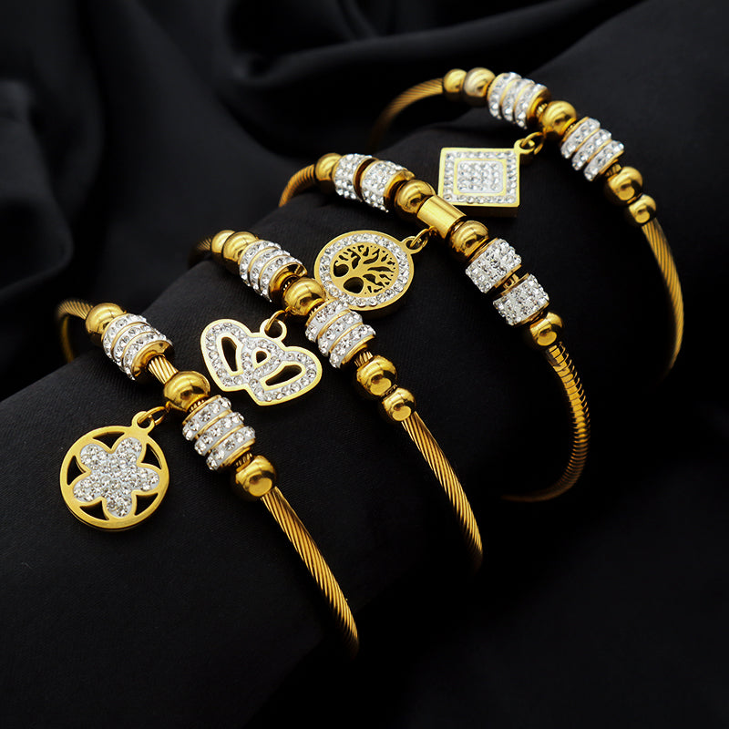 2023 women girl 18k gold plated stainless steel bangle charm bracelets