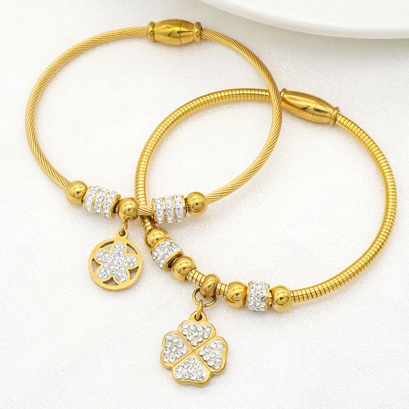 2023 women girl 18k gold plated stainless steel bangle charm bracelets