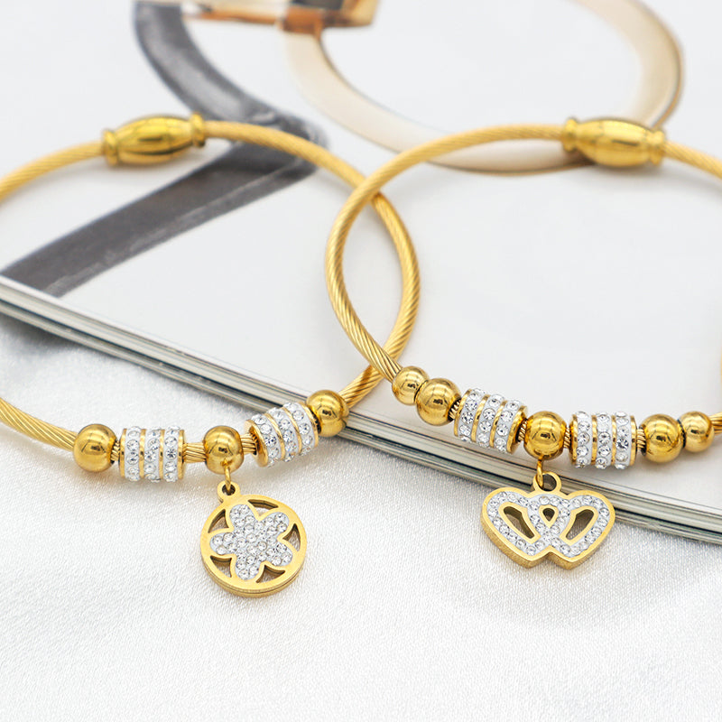 2023 women girl 18k gold plated stainless steel bangle charm bracelets