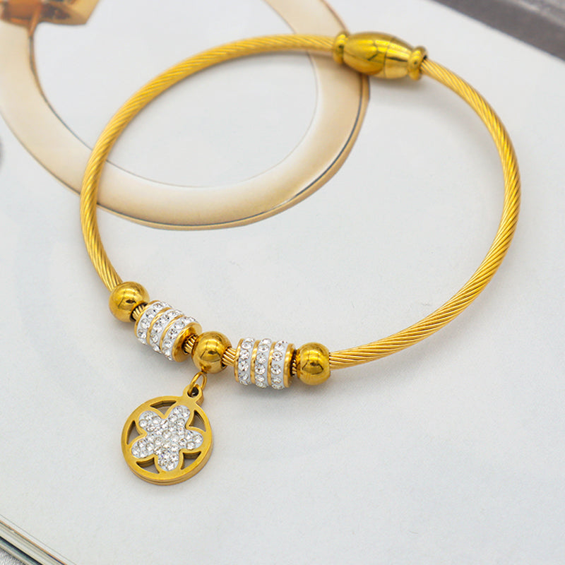 2023 women girl 18k gold plated stainless steel bangle charm bracelets