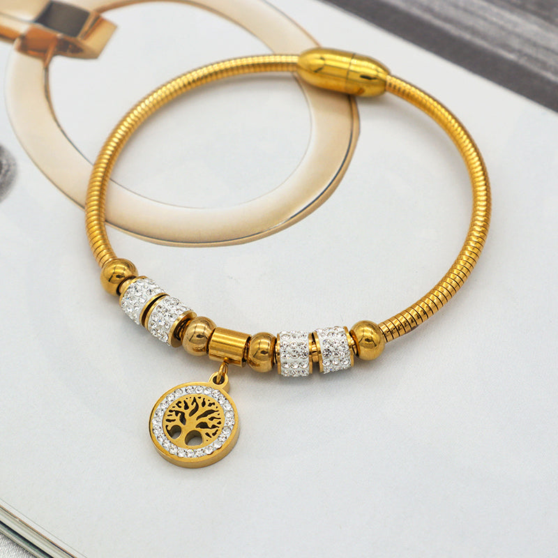 2023 women girl 18k gold plated stainless steel bangle charm bracelets