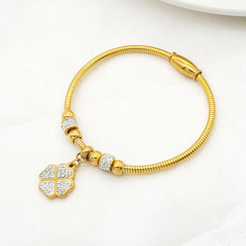 2023 women girl 18k gold plated stainless steel bangle charm bracelets