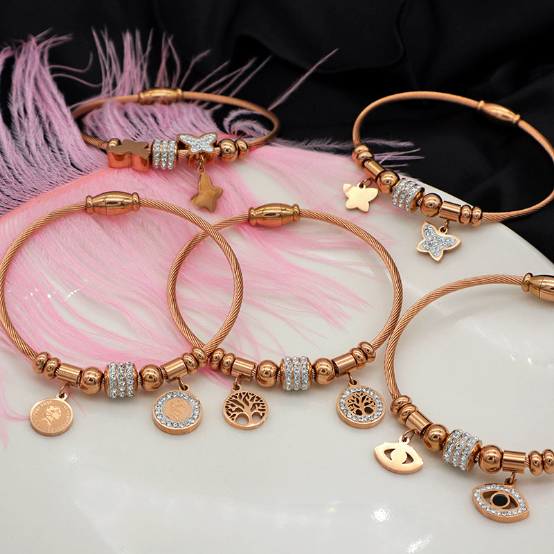 2023 trendy jewelry Women stainless steel bangle gold plated charm bracelet