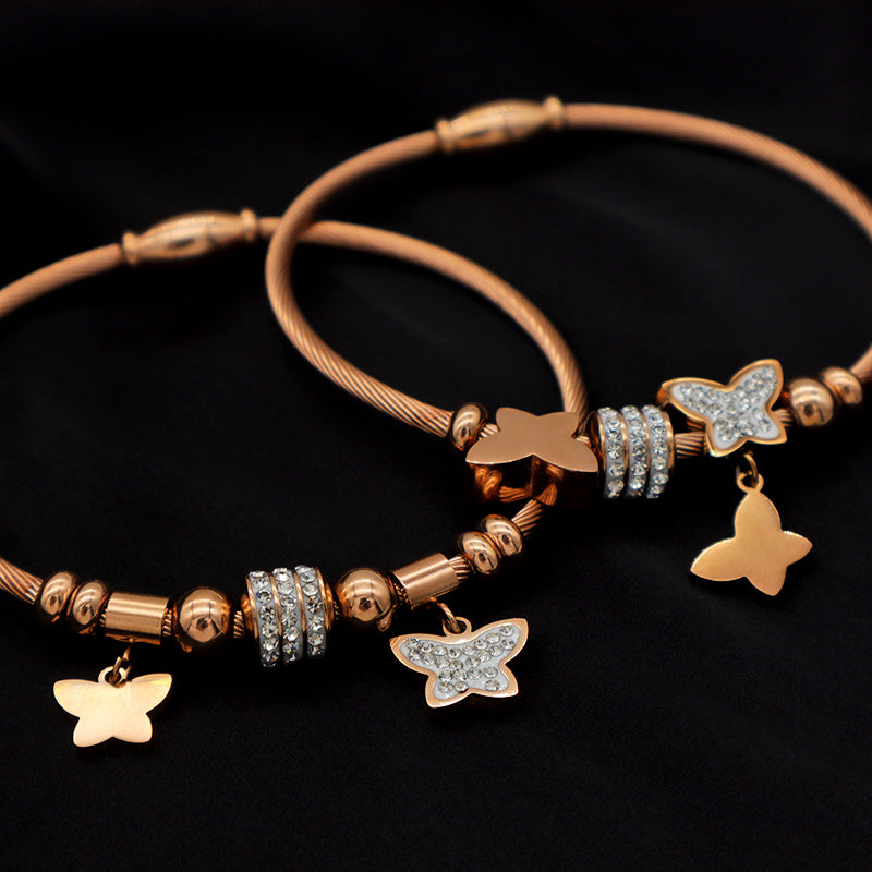 2023 trendy jewelry Women stainless steel bangle gold plated charm bracelet