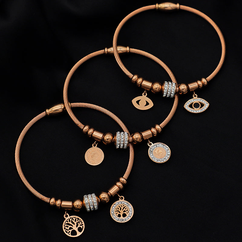 2023 trendy jewelry Women stainless steel bangle gold plated charm bracelet