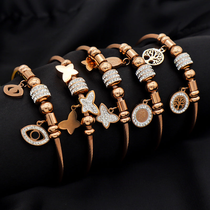 2023 trendy jewelry Women stainless steel bangle gold plated charm bracelet