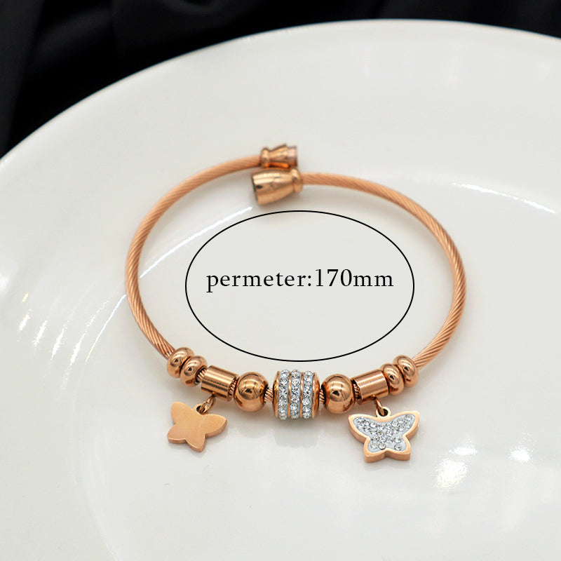 2023 trendy jewelry Women stainless steel bangle gold plated charm bracelet