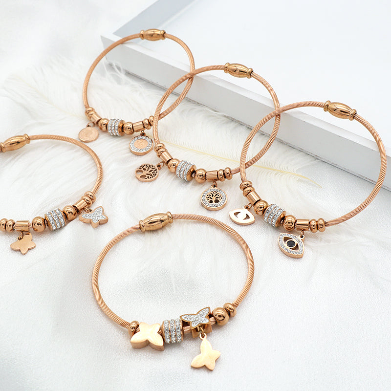 2023 trendy jewelry Women stainless steel bangle gold plated charm bracelet