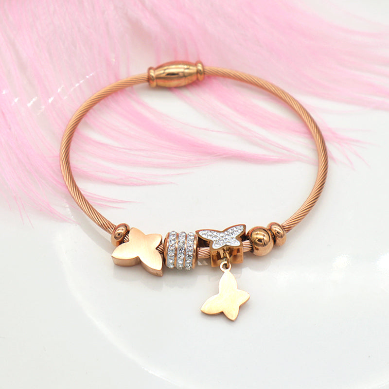 2023 trendy jewelry Women stainless steel bangle gold plated charm bracelet
