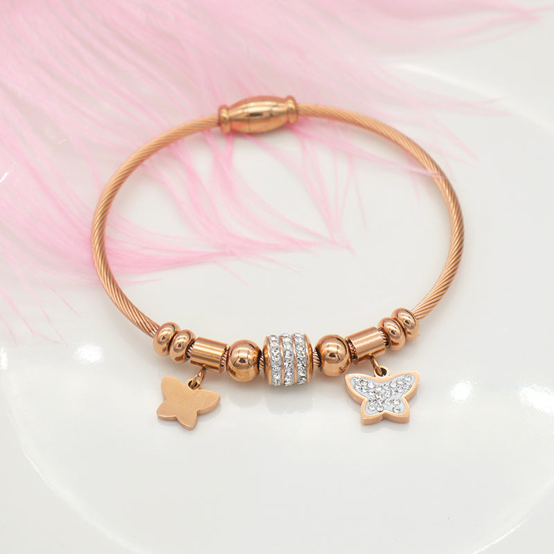 2023 trendy jewelry Women stainless steel bangle gold plated charm bracelet