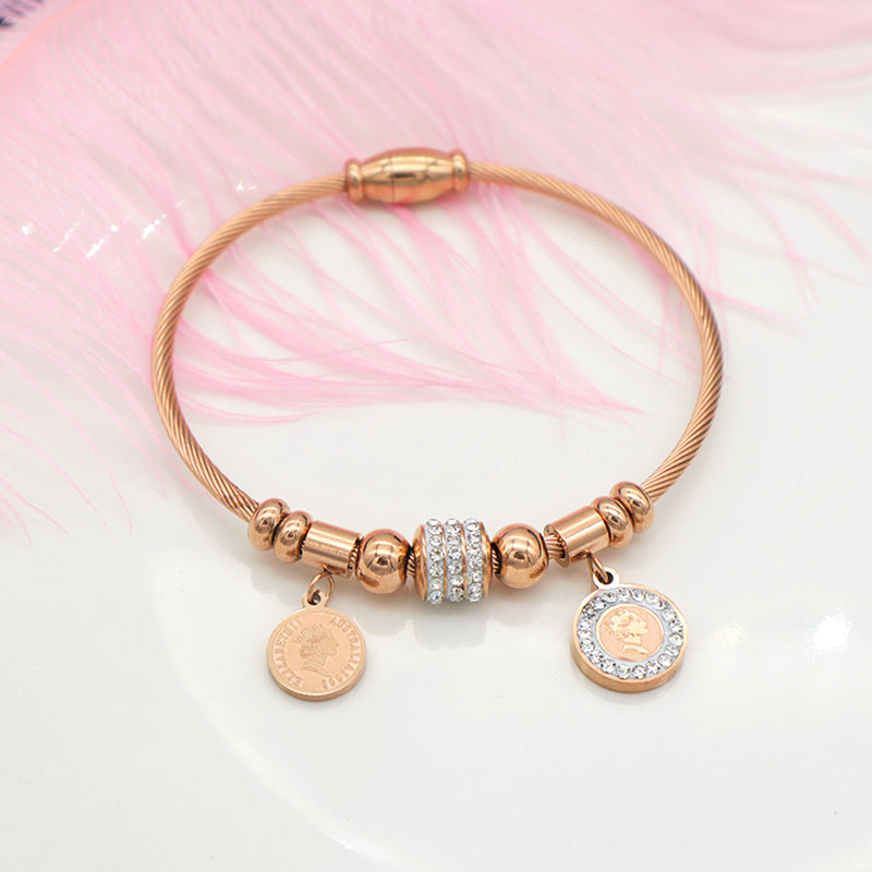 2023 trendy jewelry Women stainless steel bangle gold plated charm bracelet