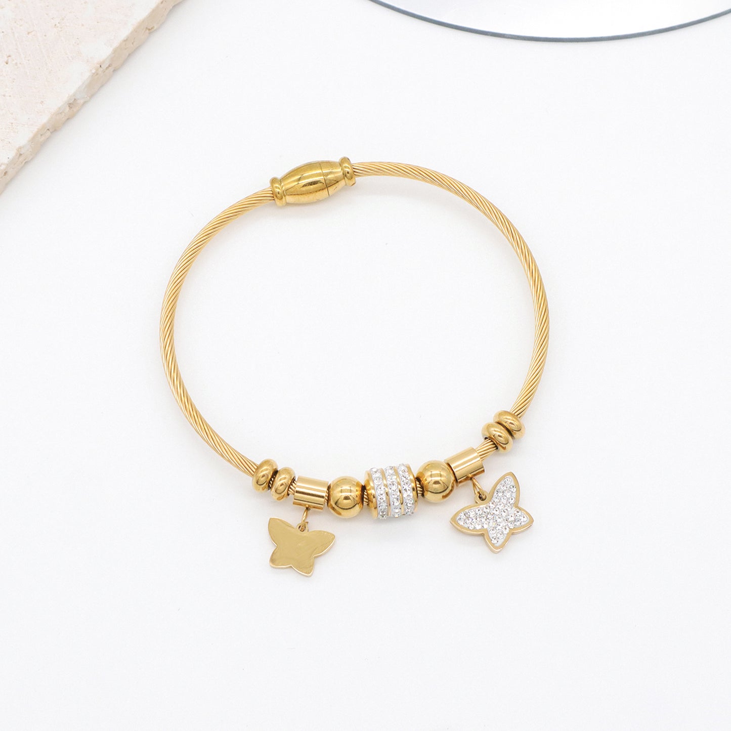 2023 trendy jewelry Women stainless steel bangle gold plated charm bracelet