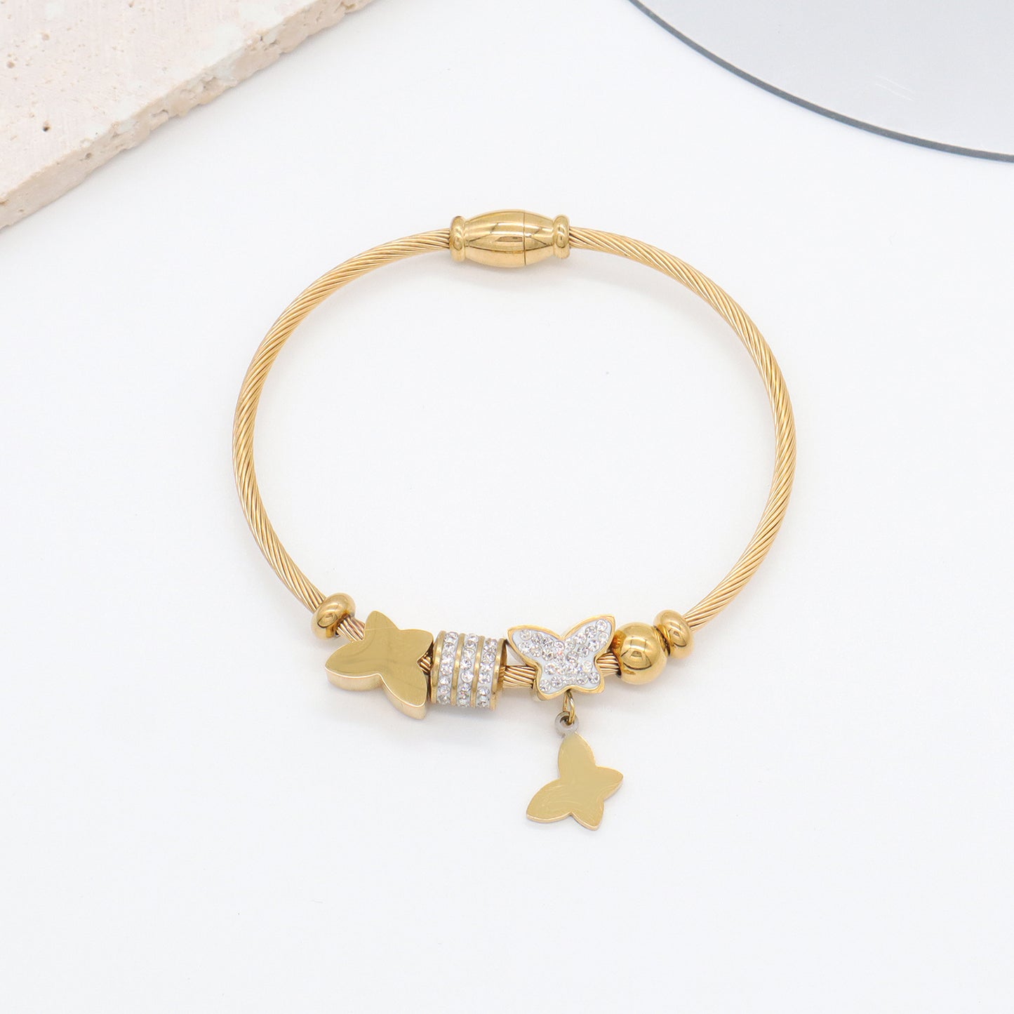 2023 trendy jewelry Women stainless steel bangle gold plated charm bracelet