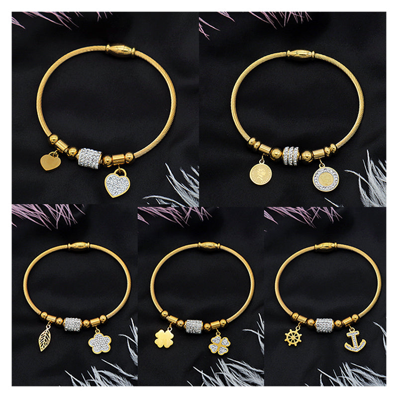 High PVD plated quality 18k gold plated women stainless steel bangle charm bracelet
