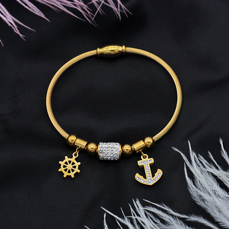 High PVD plated quality 18k gold plated women stainless steel bangle charm bracelet