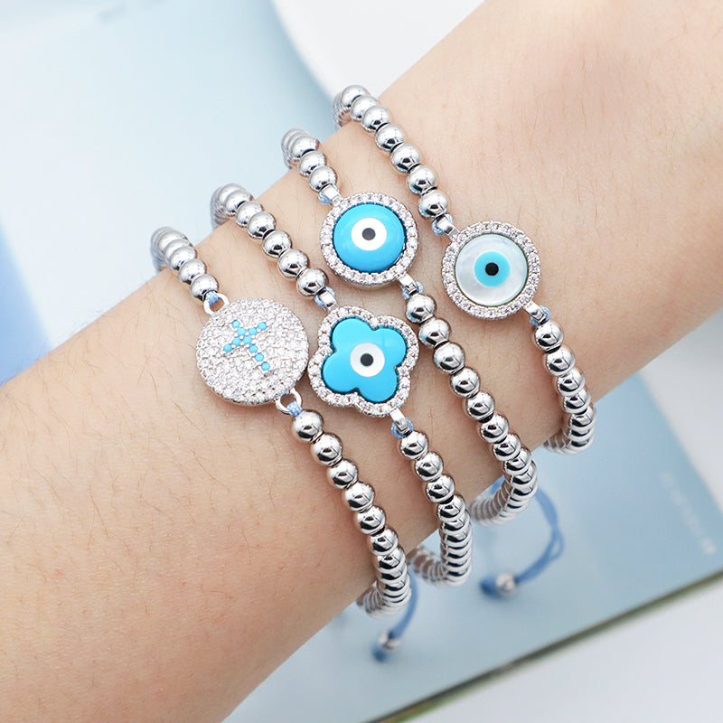 GOOD QUALITY 2023 new women jewelry rhodium evils eye charm beaded bracelet turkish evils eye