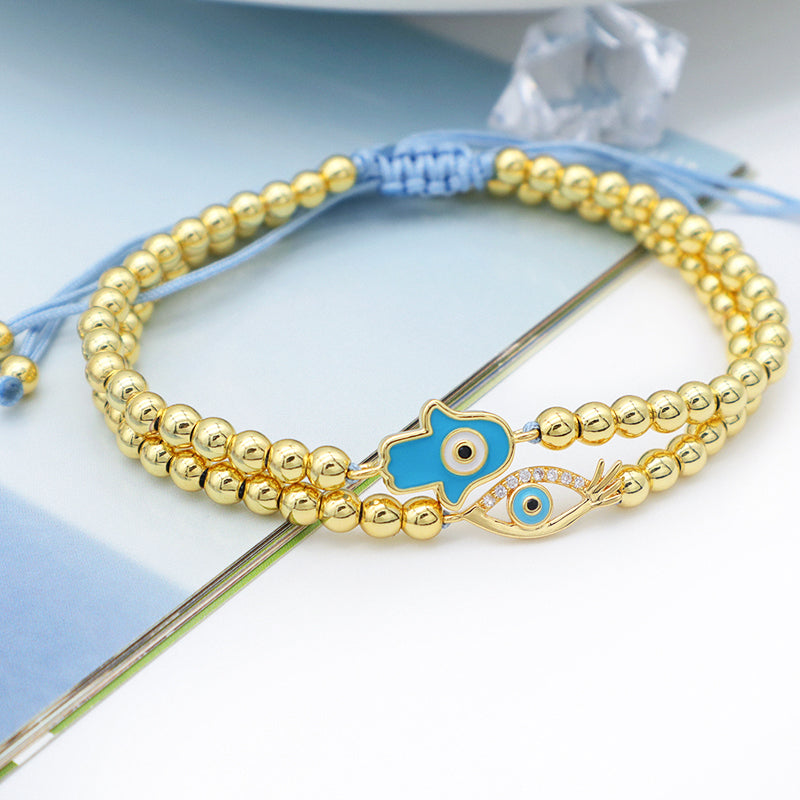 2023 good quality women jewelry gold plated adjustable beaded eye charm bracelet turkish eye evil eyes bracelet