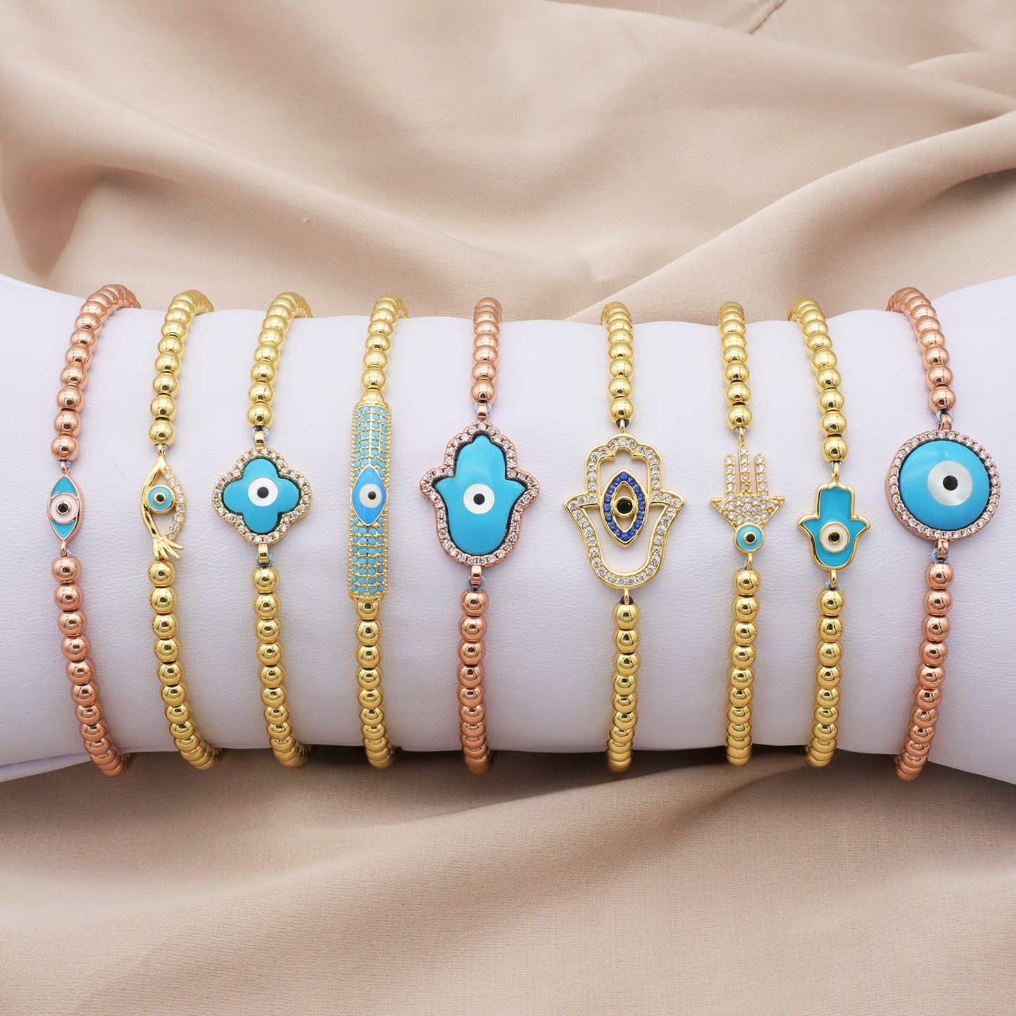 2023 good quality women jewelry gold plated adjustable beaded eye charm bracelet turkish eye evil eyes bracelet