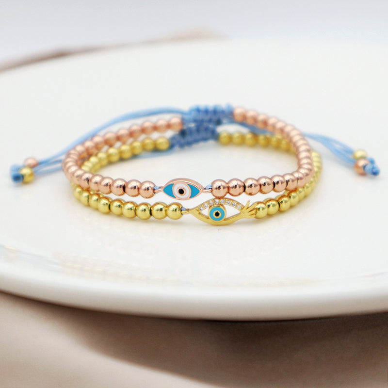 2023 good quality women jewelry gold plated adjustable beaded eye charm bracelet turkish eye evil eyes bracelet