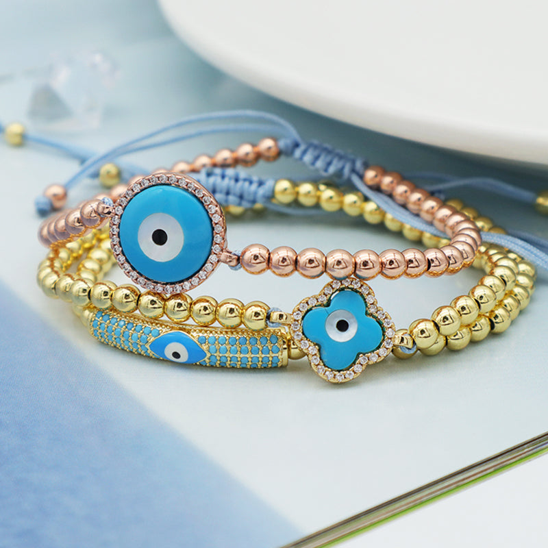 2023 good quality women jewelry gold plated adjustable beaded eye charm bracelet turkish eye evil eyes bracelet