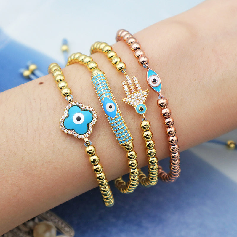 2023 good quality women jewelry gold plated adjustable beaded eye charm bracelet turkish eye evil eyes bracelet