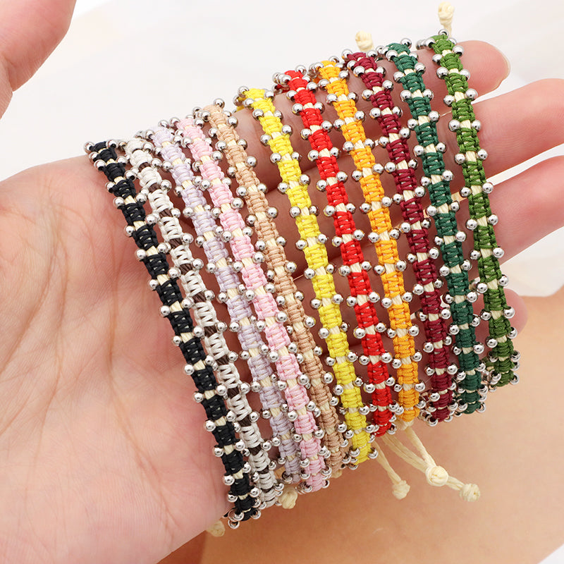 Custom wholesale 2022 spring colorful 2mm 925 sterling silver beads handmade lace two layer woven bracelet