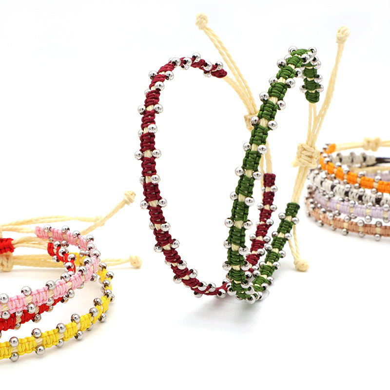 Custom wholesale 2022 spring colorful 2mm 925 sterling silver beads handmade lace two layer woven bracelet