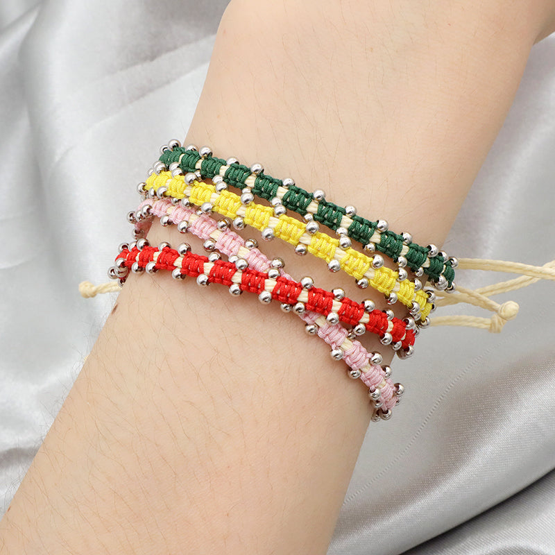 Custom wholesale 2022 spring colorful 2mm 925 sterling silver beads handmade lace two layer woven bracelet