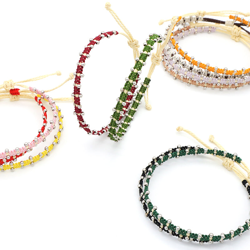 Custom wholesale 2022 spring colorful 2mm 925 sterling silver beads handmade lace two layer woven bracelet
