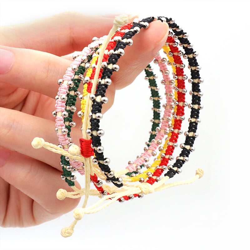 Custom wholesale 2022 spring colorful 2mm 925 sterling silver beads handmade lace two layer woven bracelet