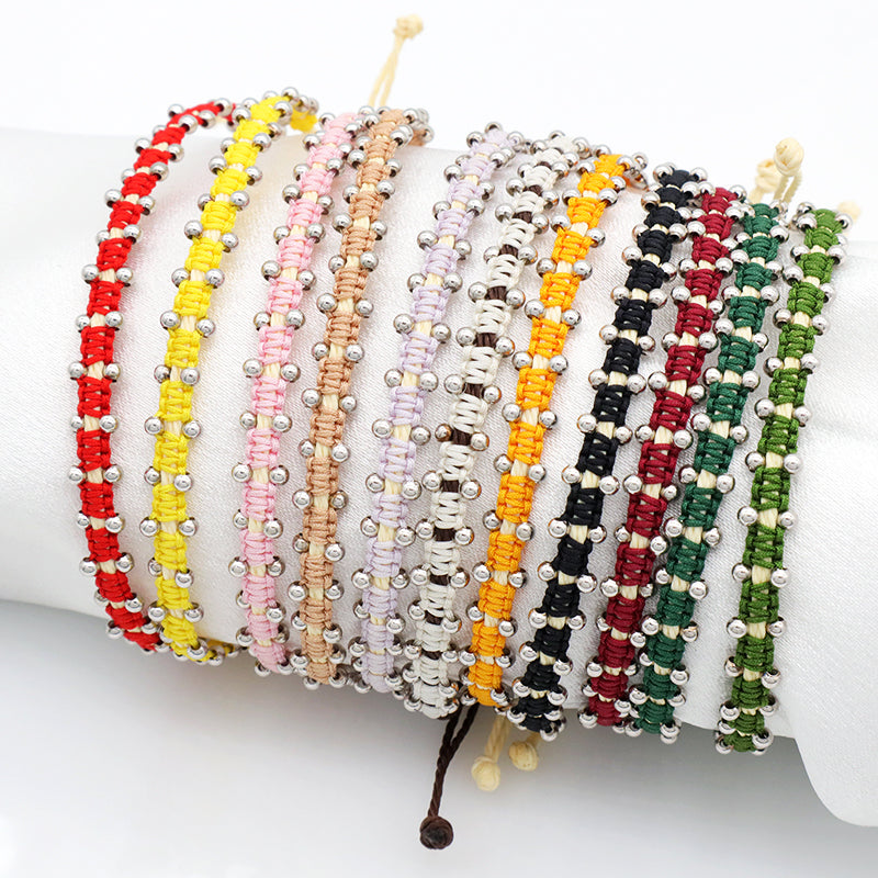 Custom wholesale 2022 spring colorful 2mm 925 sterling silver beads handmade lace two layer woven bracelet