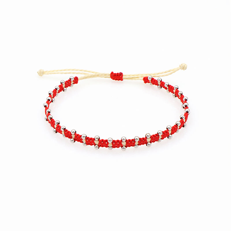 Custom wholesale 2022 spring colorful 2mm 925 sterling silver beads handmade lace two layer woven bracelet