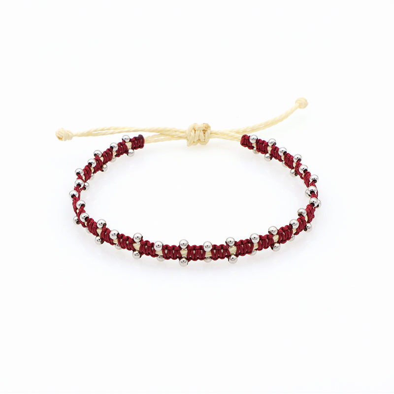 Custom wholesale 2022 spring colorful 2mm 925 sterling silver beads handmade lace two layer woven bracelet