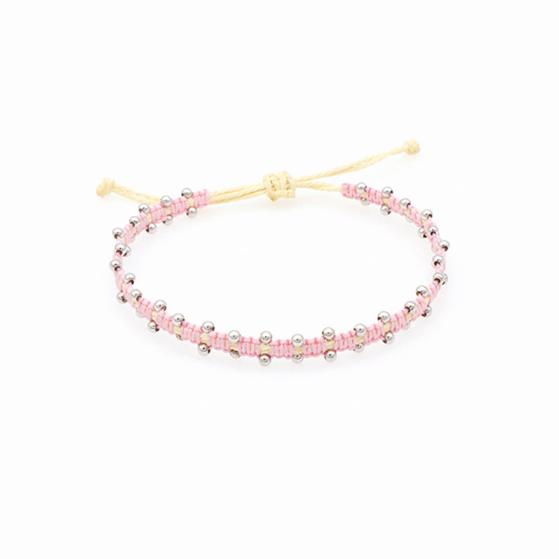 Custom wholesale 2022 spring colorful 2mm 925 sterling silver beads handmade lace two layer woven bracelet