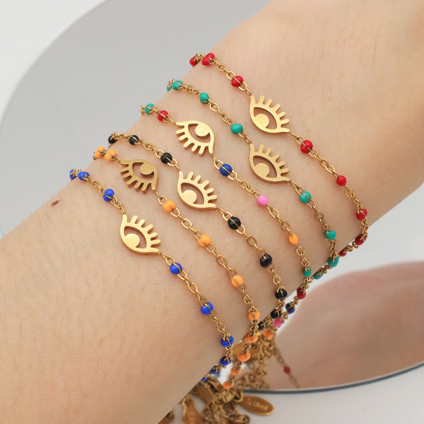 Factory Wholesale star cross tree elephant butterfly evils eye charms gold plated stainless steel bracelets