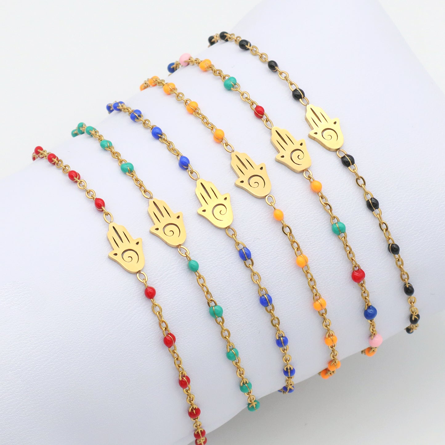 Multi Options Women Gold Plated Stainless Steel Hand Star Heart Elephant Butterfly Eye Charm Enamel Evil Eyes Bracelet Jewelry